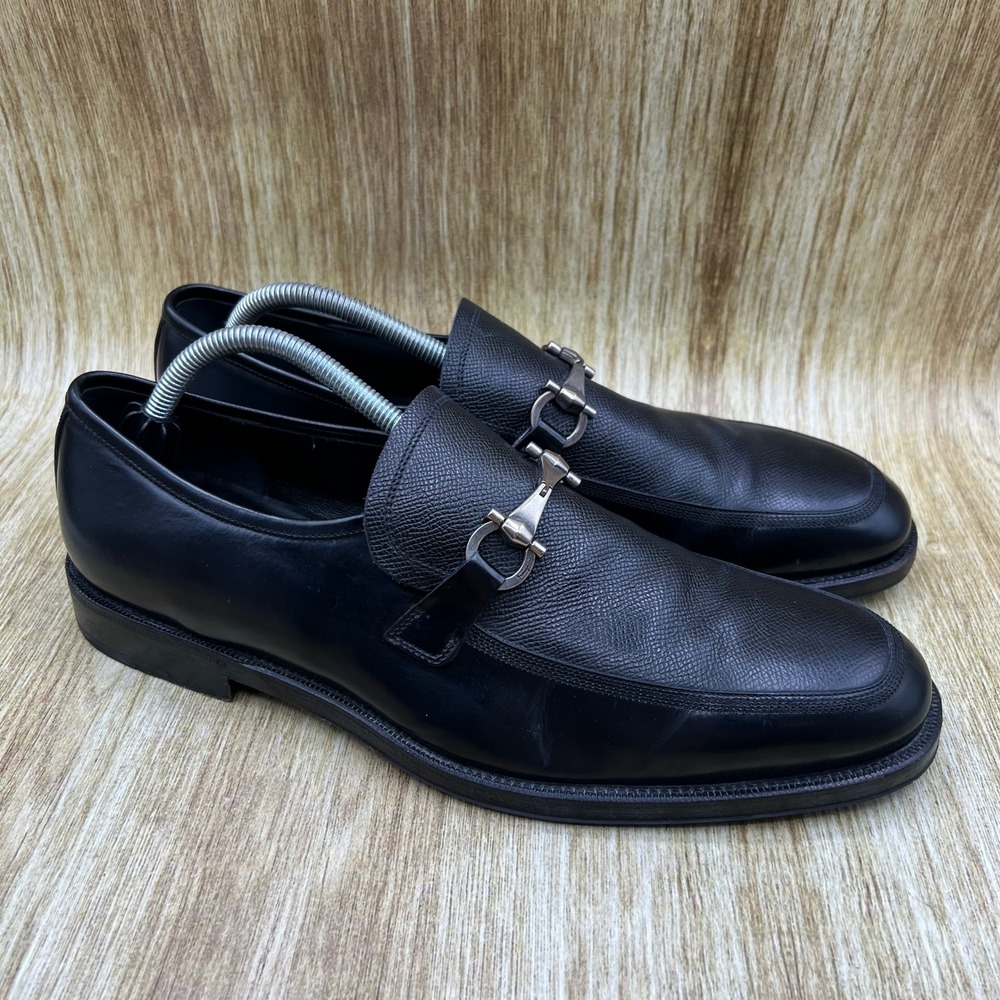 Salvatore Ferragamo Loafers Men's Size 10 Black Gancini Bit Leather UG62692